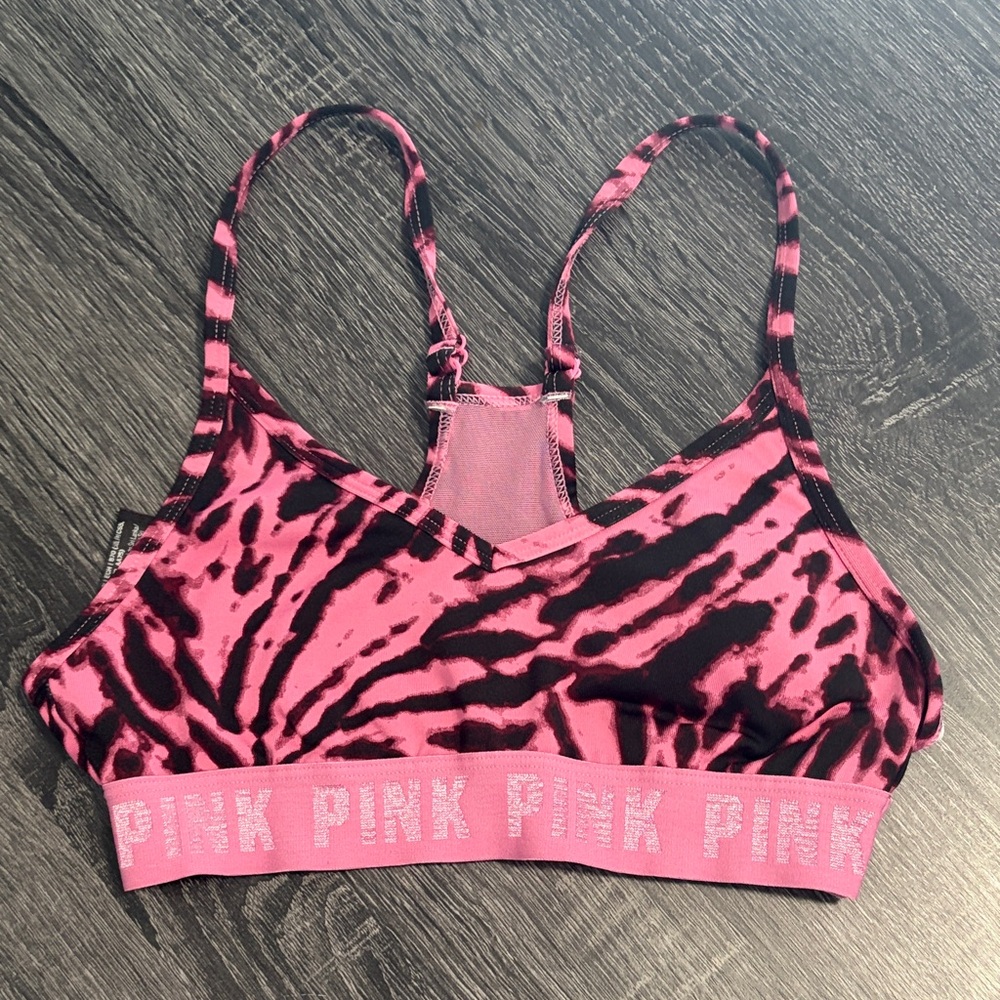 Victoria's Secret Black and Pink Patterned Sports Bra